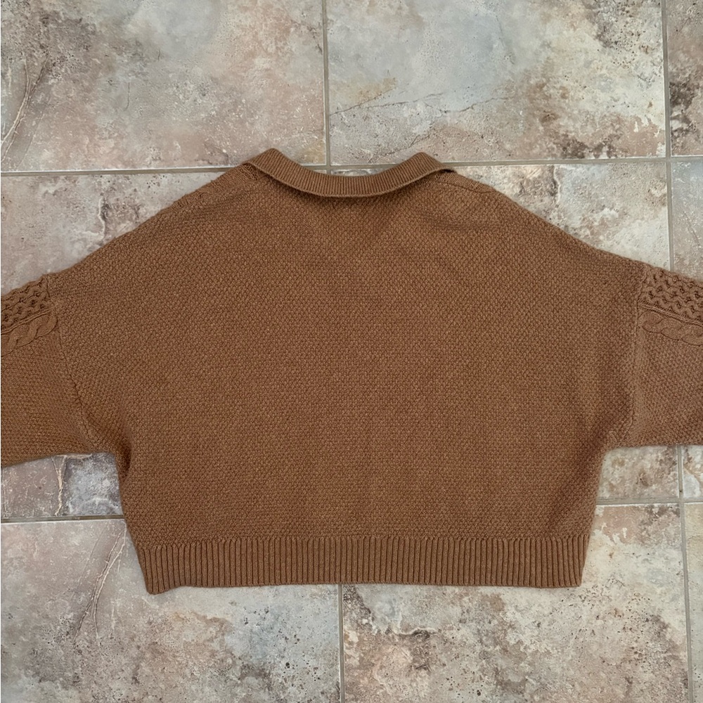 American Eagle Tan Cropped Sweater Cable Knit Cozy Soft Collared Women’s XXL - Picture 7 of 11